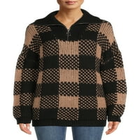 Работилница за женски четвртина патент карирал џемпер за пуловер