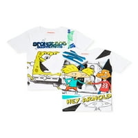 Nickelodeon Spongebob & Еј Арнолд преголеми графички момчиња маици, 2- пакет, големини 8-20