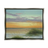 Крајбрежни трска Зајдисонце плажа на плажа крајбрежниот сјај на сјај сив врамен уметнички печатен wallид уметност