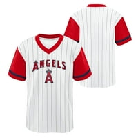 Младинска бела црвена црвена Лос Анџелес Ангели V-врат маица