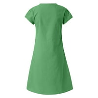 Omенски фустани со средна должина А-линија Краток ракав Обичен V-врат Цврст летен фустан трева зелена 5xl