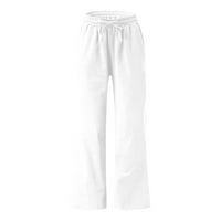 Дозвола За воздух Модни Жени Обични Еднобојни Еластични Лабави Панталони Директно Широки Панталони За Нозе Бели ХХЛ