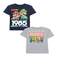 Супер Марио Брос Момци 4- Ретро графичка маица, 2-пакет