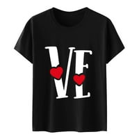 Лабава обична маичка за жени на в Valentубените за жени и маж печати кратки ракави врвови џемпери жени обични екипаж лабава