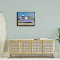 Бродови на брегот на крајбрежната плажа транспорт сликарство сјај сиво врамен уметнички печатен wallид уметност