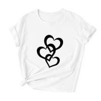 Диеголд срце маици кошули за жени слатки графички маички смешни летни обични лабава тркалезна врата на врвови основни врвови