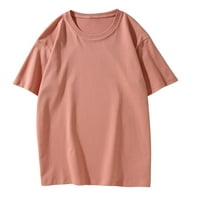 Womenените преголеми цврсти кошули на вратот летни кратки ракави пад на рамената обични маички обични лабави тунични блузи врвови